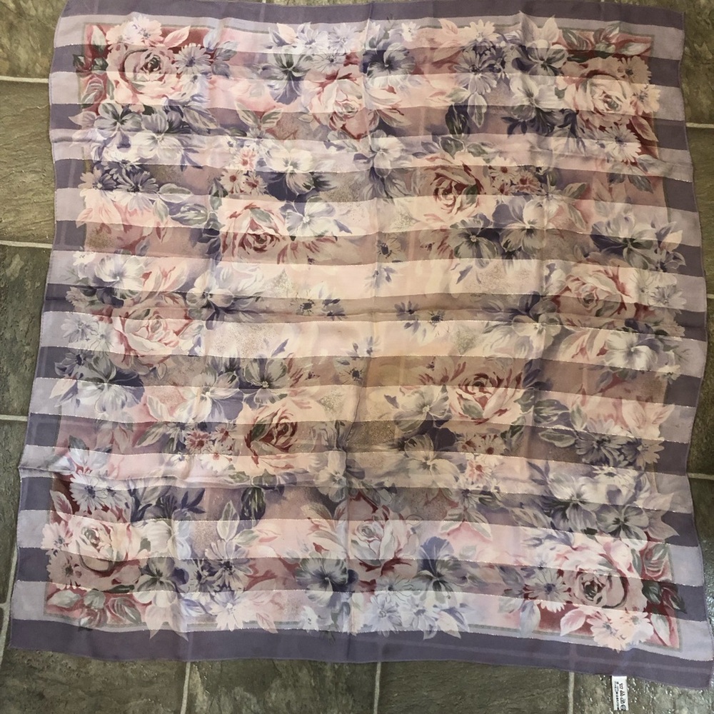 Vintage Lancetti Silk Floral Striped Scarf